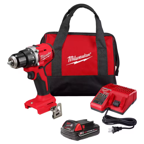 M18 18V Lithium-Ion Brushless Cordless 1/2 In. Compact Drill/Driver with One 2.0 Ah Battery, Charger and Tool Bag