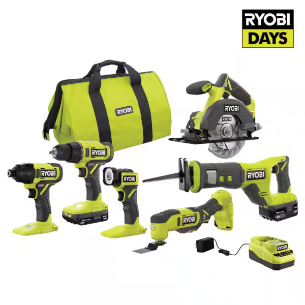 ONE+ 18V Cordless 6-Tool Combo Kit with 1.5 Ah Battery, 4.0 Ah Battery, and Charger