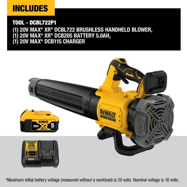 20V MAX 125 MPH 450 CFM Brushless Cordless Battery Powered Blower Kit with (1) 5 Ah Battery & Charger