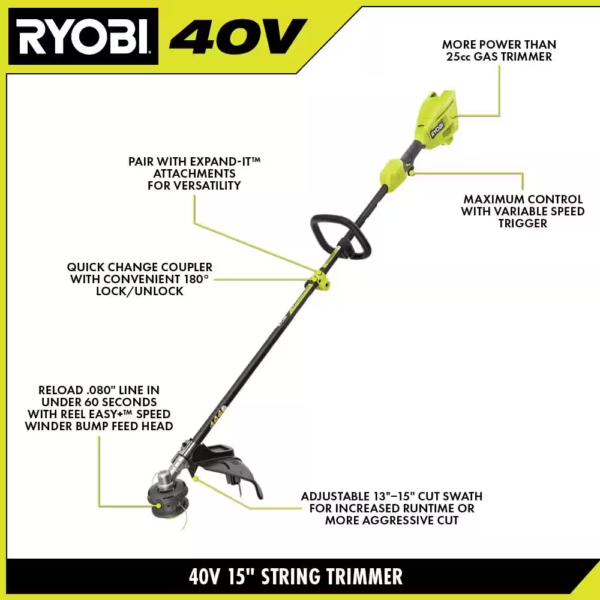40V 15 In. Expand-It Cordless Battery Attachment Capable String Trimmer with 4.0 Ah Battery and Charger