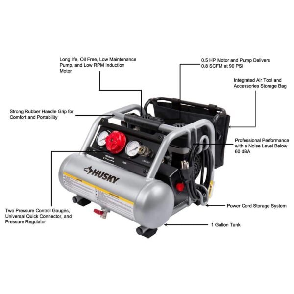 1 Gal. 135 PSI Portable Electric Quiet Air Compressor