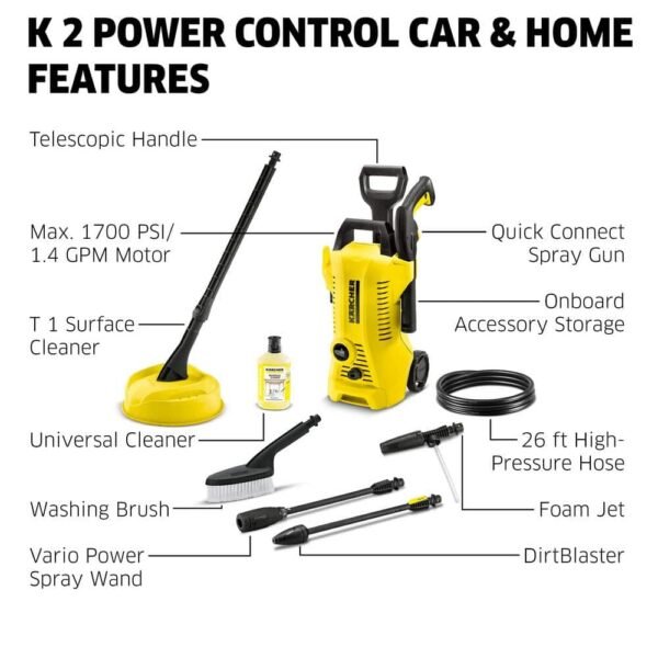 2000 Max PSI 1.45 GPM K 2 Power Control Cold Water CHK Corded Electric Pressure Washer Car Kit and Surface Cleaner