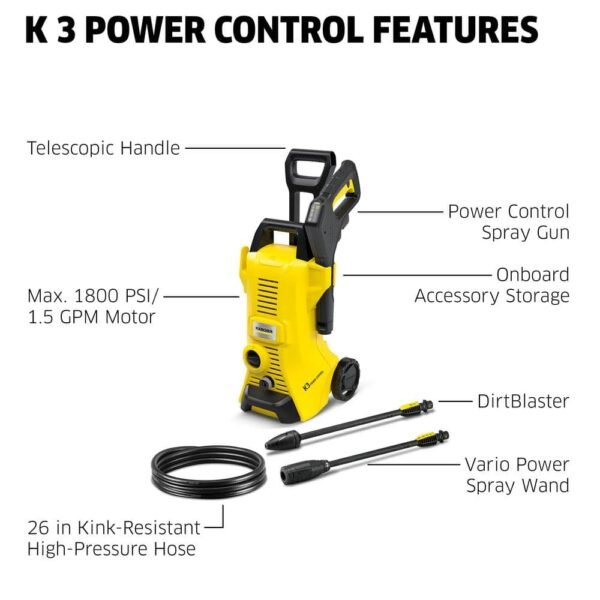 2100 Max PSI 1.45 GPM K 3 Power Control Cold Water Corded Electric Pressure Washer and Vario and Dirtblaster Spray Wands