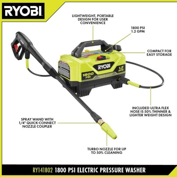 1800 PSI 1.2 GPM Cold Water Corded Electric Pressure Washer