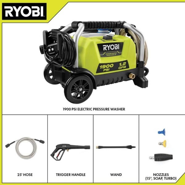 1900 PSI 1.2 GPM Cold Water Wheeled Corded Electric Pressure Washer