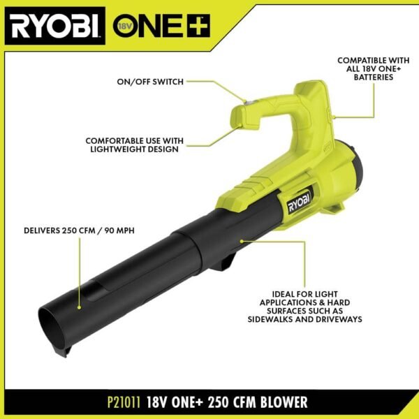 ONE+ 18V 90 MPH 250 CFM Cordless Battery Leaf Blower/Sweeper with 2.0 Ah Battery and Charger