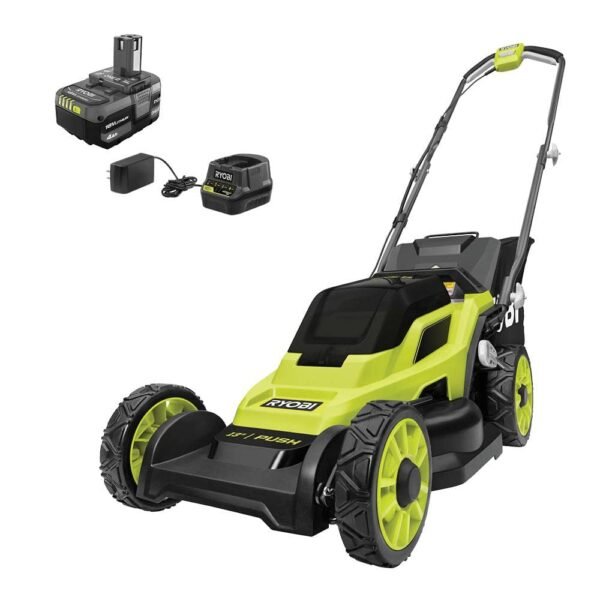 ONE+ 18V 13 In. Cordless Battery Walk behind Push Lawn Mower with 4.0 Ah Battery and Charger