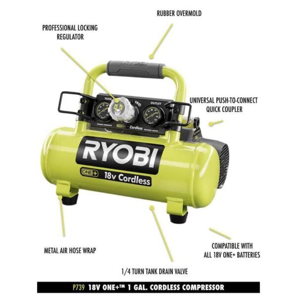 ONE+ 1 Gal. 120 PSI Portable 18V Horizontal Air Compressor ( 0.5 CFM at 90 PSI )